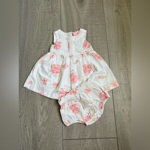 ruby & bloom Pink and White Floral Baby Girl Dress and Diaper Cover Set